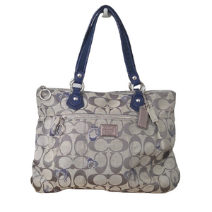 Coach Poppy Glam Lurex Zip Tote with Blue Trim